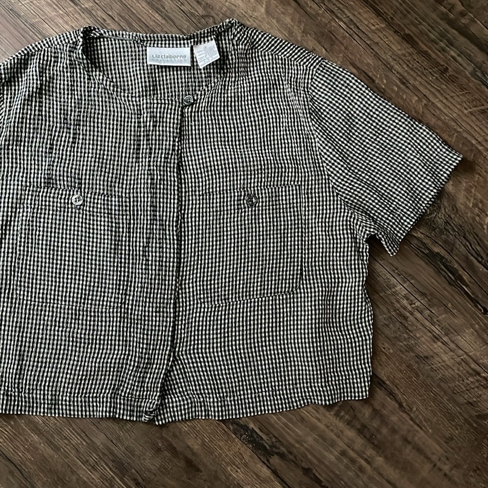 Liz Claiborne Ginigham Button Down Crop Top